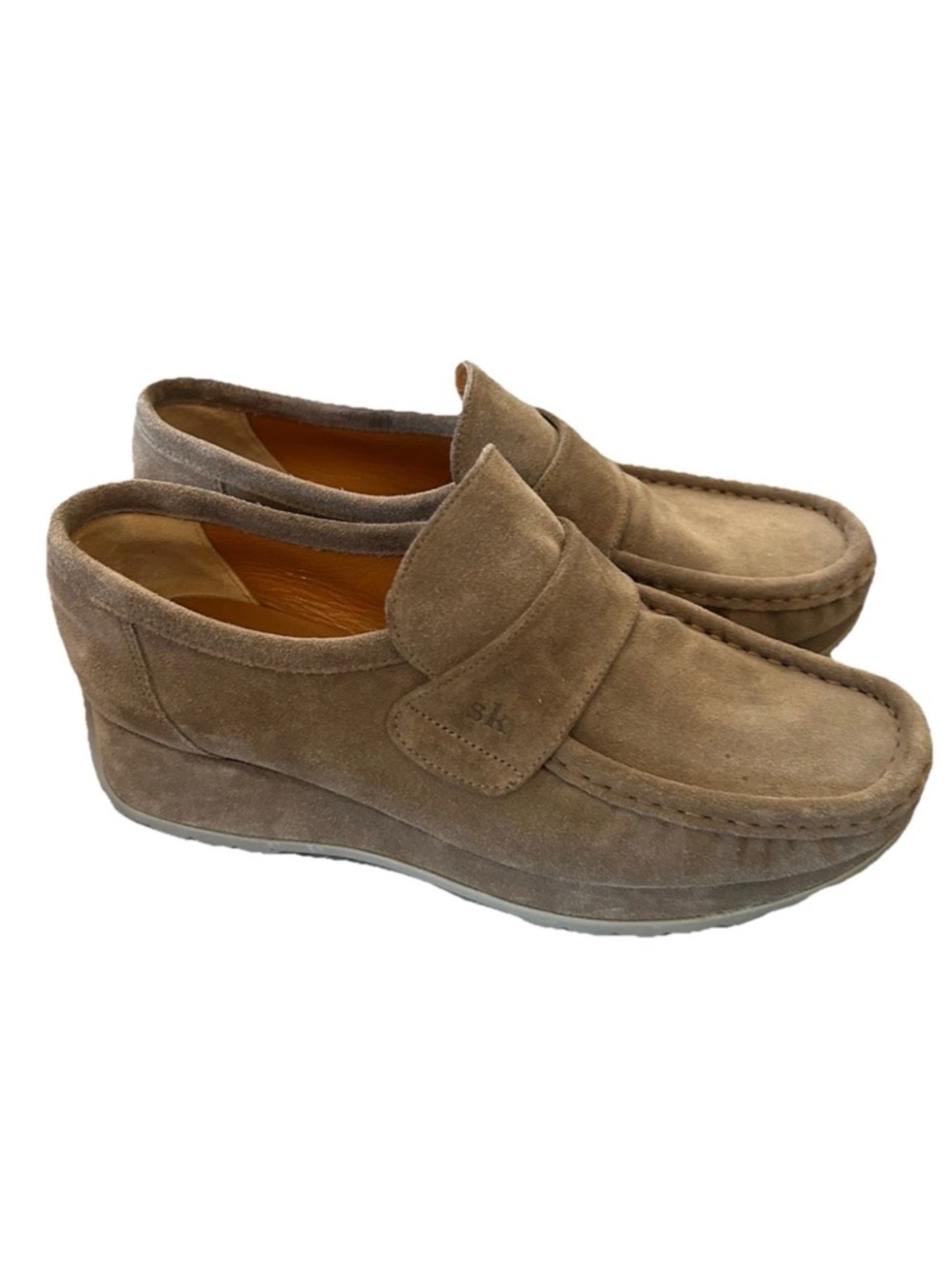 Stephane Kelian Paris Vintage Suede Platform Loafers Taupe EU39 US9 Minimalist
